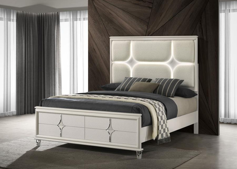 Olivia Panel Bed LED Headboard Pearl Queen