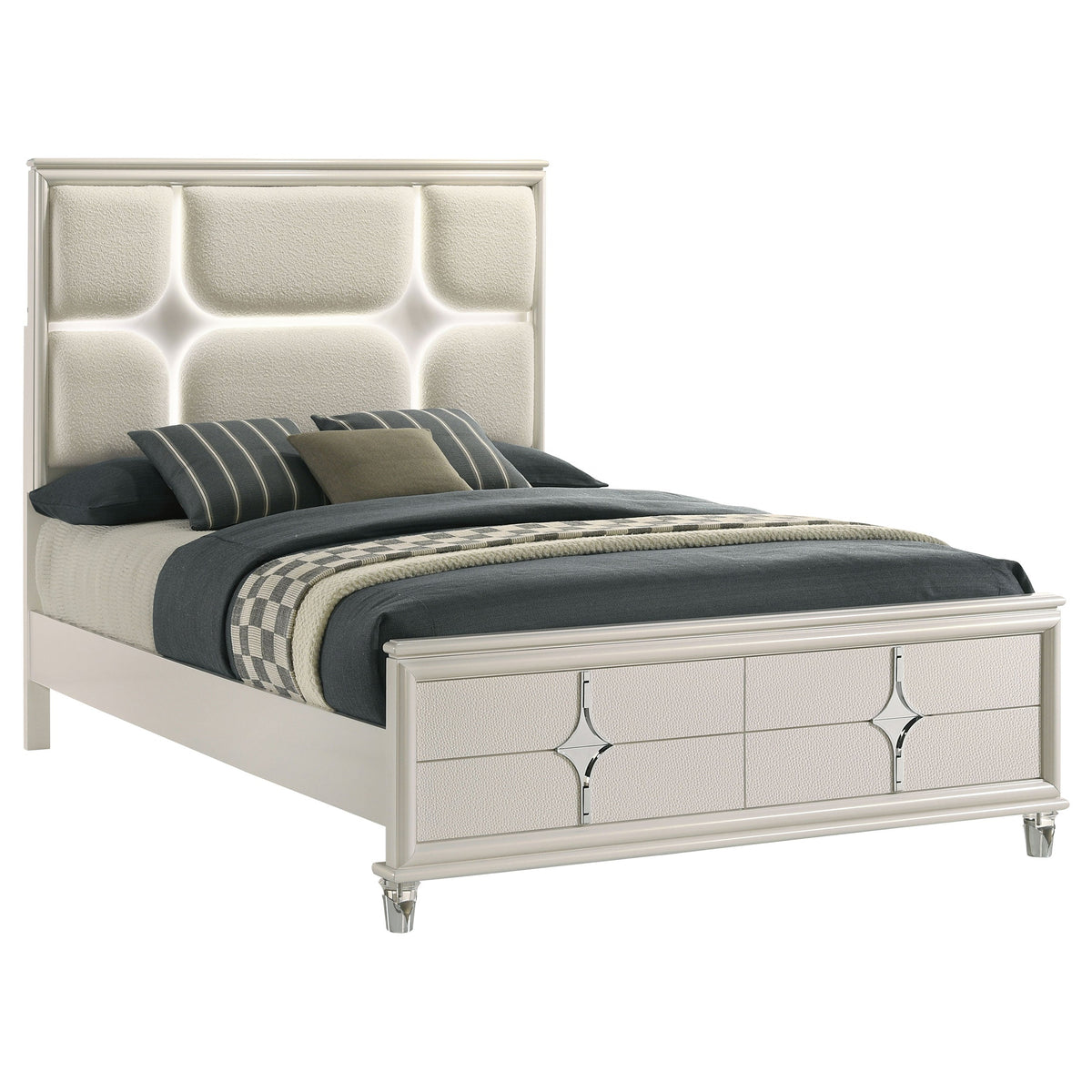 Olivia Panel Bed LED Headboard Pearl