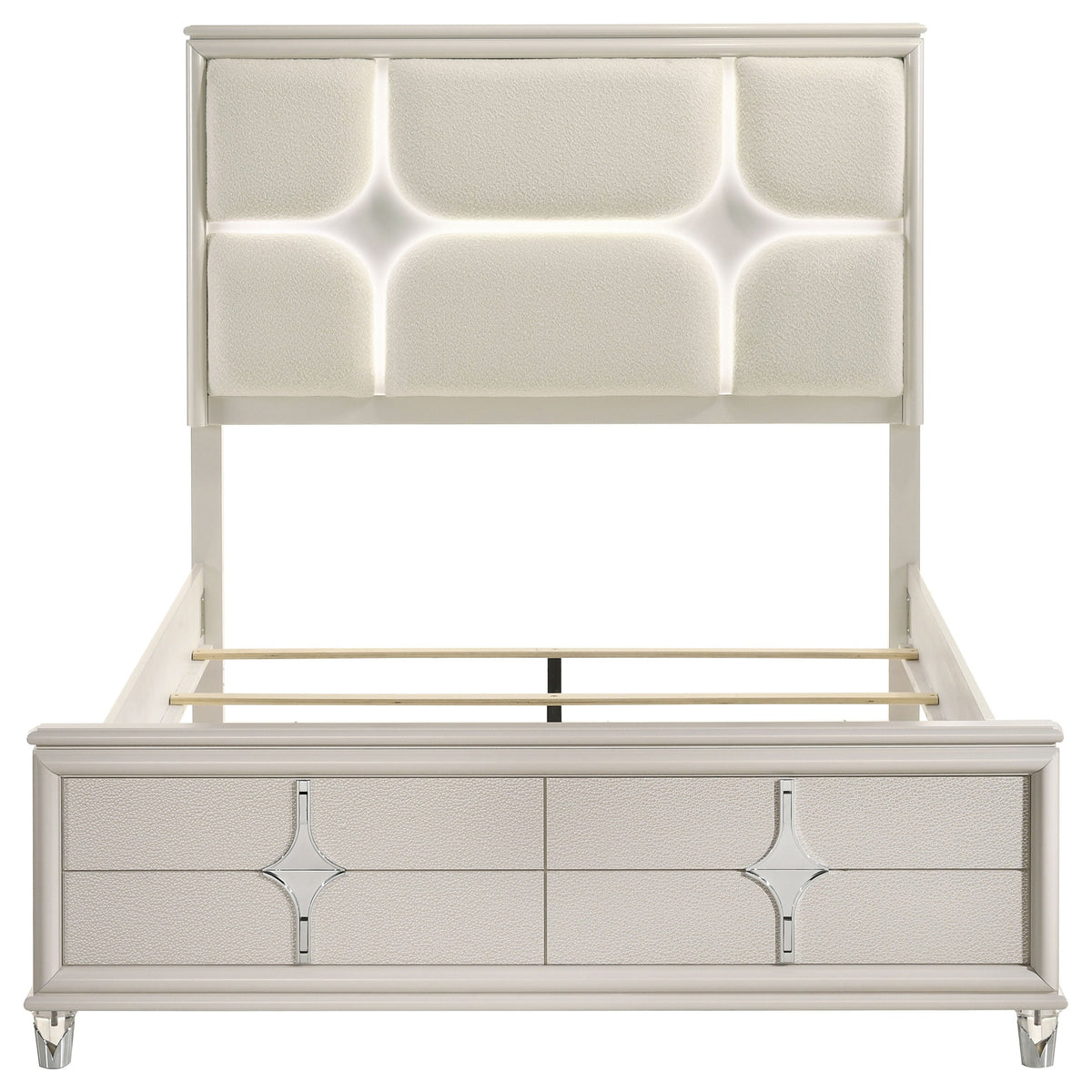 Olivia Panel Bed LED Headboard Pearl