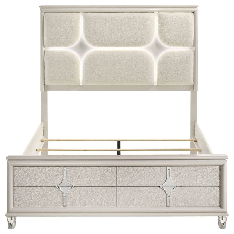 Olivia Panel Bed LED Headboard Pearl