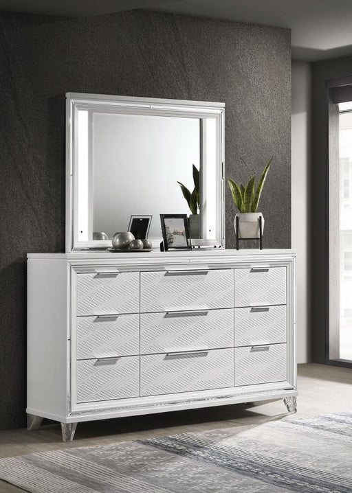 Marmore 9-drawer Dresser and LED Mirror White Default Title