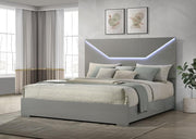Ives Panel Bed LED Headboard High Gloss Grey High Gloss Eastern King