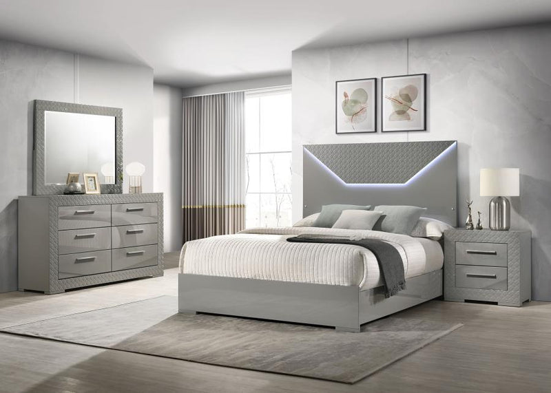 Ives Bedroom Set High Gloss Grey High Gloss Queen 4-piece