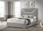 Ives Panel Bed LED Headboard High Gloss Grey High Gloss Queen