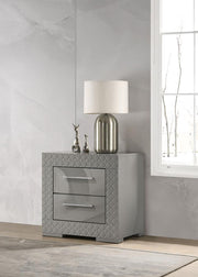 Ives 2-drawer Nightstand Bedside Table High Gloss Grey High Gloss