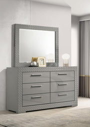 Ives 6-drawer Dresser and Mirror High Gloss Grey High Gloss