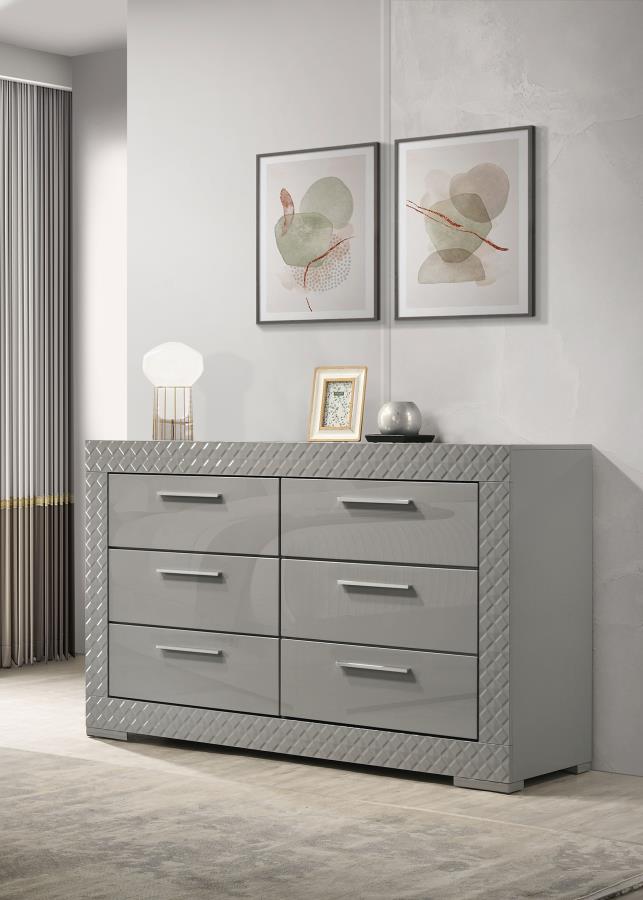 Ives 6-drawer Dresser Cabinet High Gloss Grey High Gloss