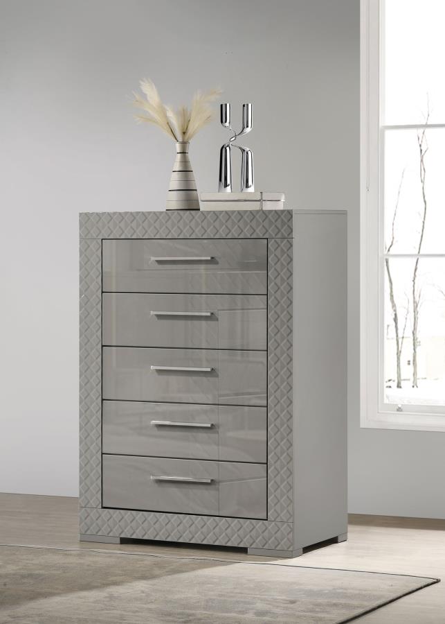 Ives 5-drawer Bedroom Chest of Drawers High Gloss Grey High Gloss