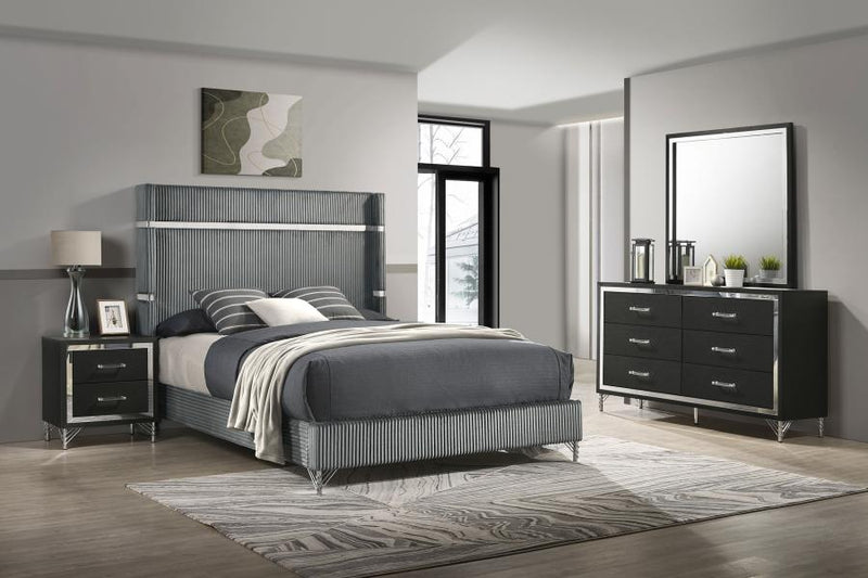 Lucia Bedroom Set Grey Black Eastern King 4-piece