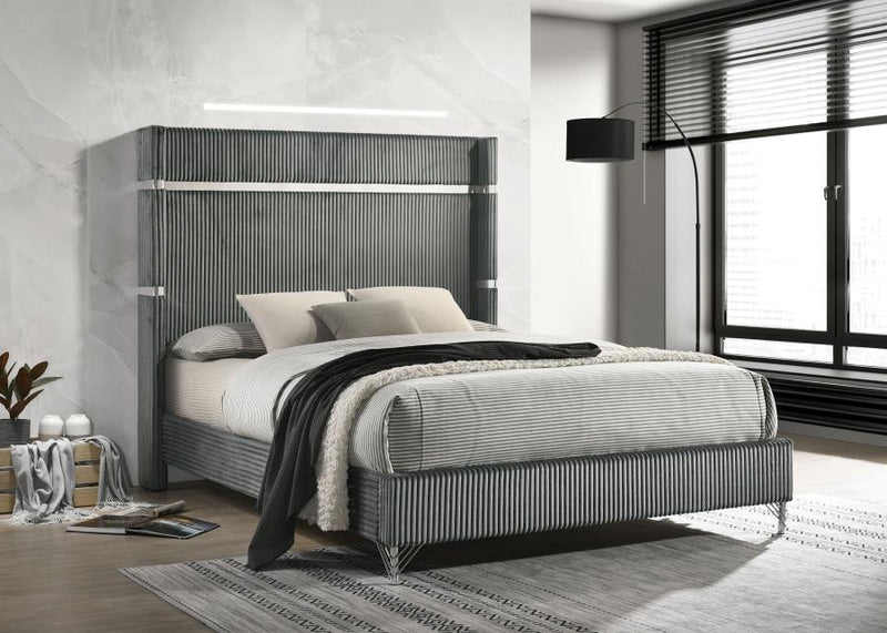 Lucia 61-inch Upholstered Wingback Bed Grey Queen