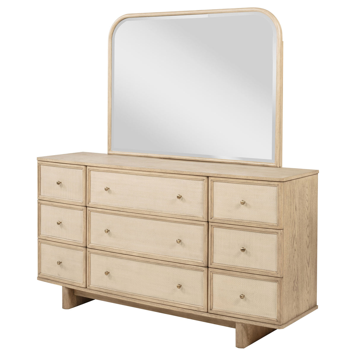 Kailani 9-drawer Dresser and Mirror Beige Oak