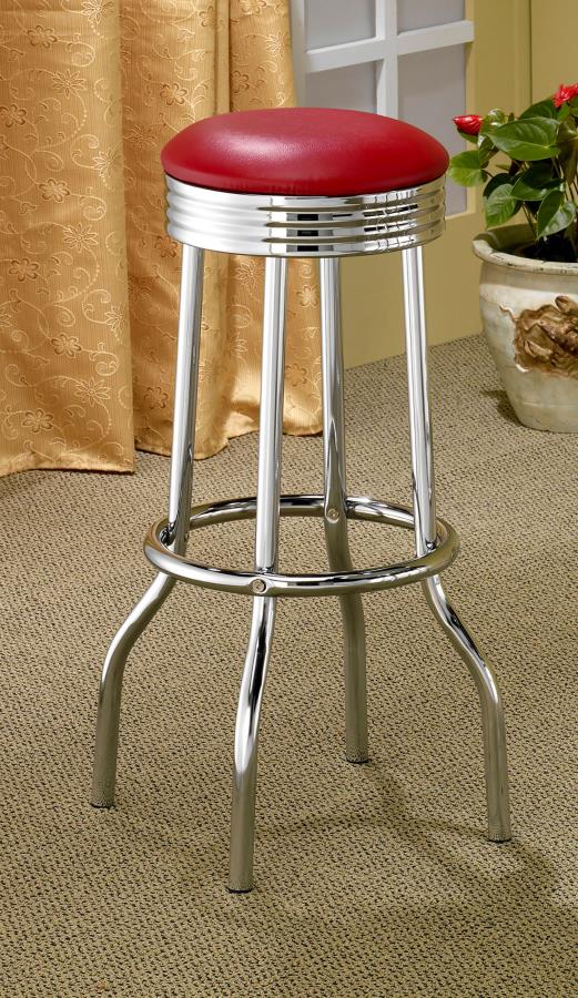 Retro Upholstered Metal Swivel Bar Stool (Set of 2) Red