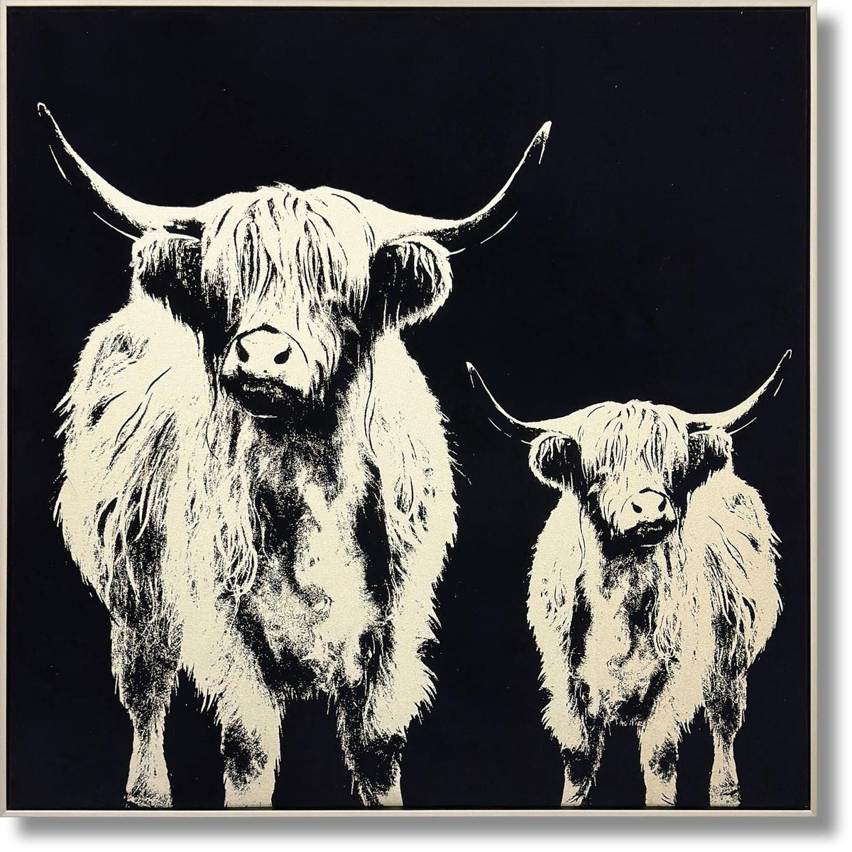 Nocturne Highland Silhouettes - 35" x 35" Framed Wall Art - Black