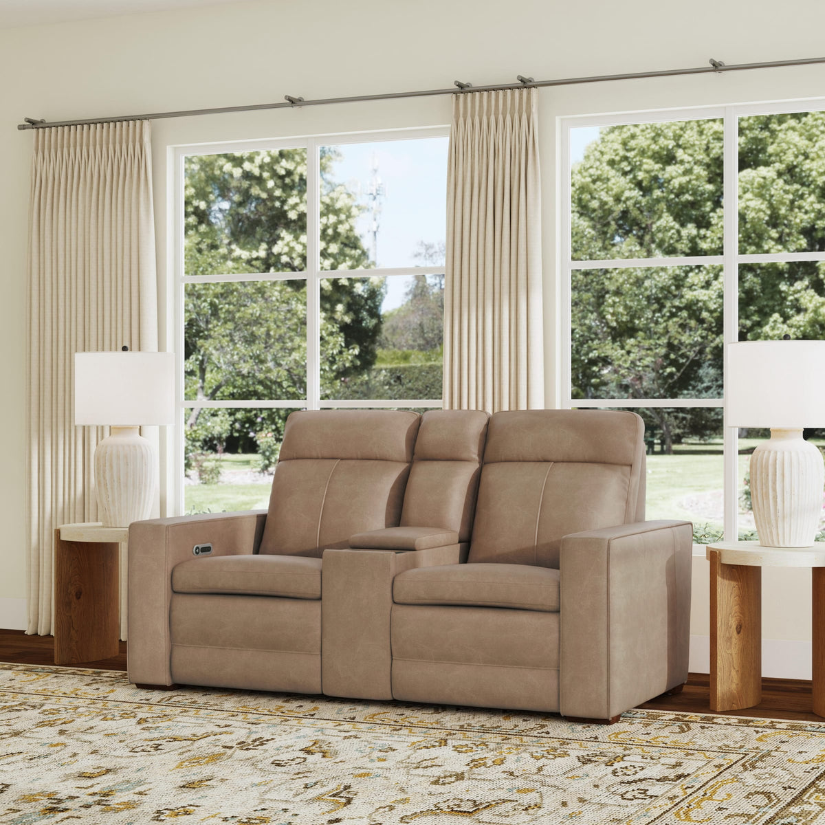 Flexsteel Dutch Power Reclining Loveseat with Console, Power Headrest & Lumbar