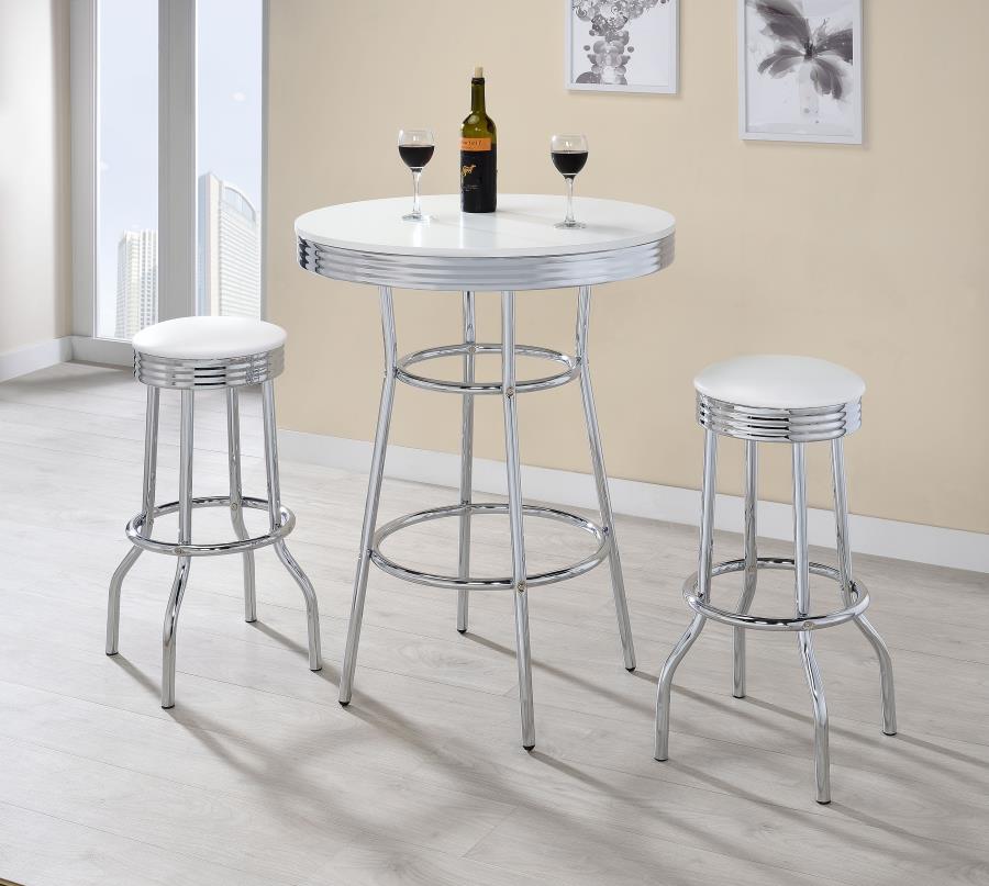 Retro Round 1950s Bistro Pub Bar Table Set White