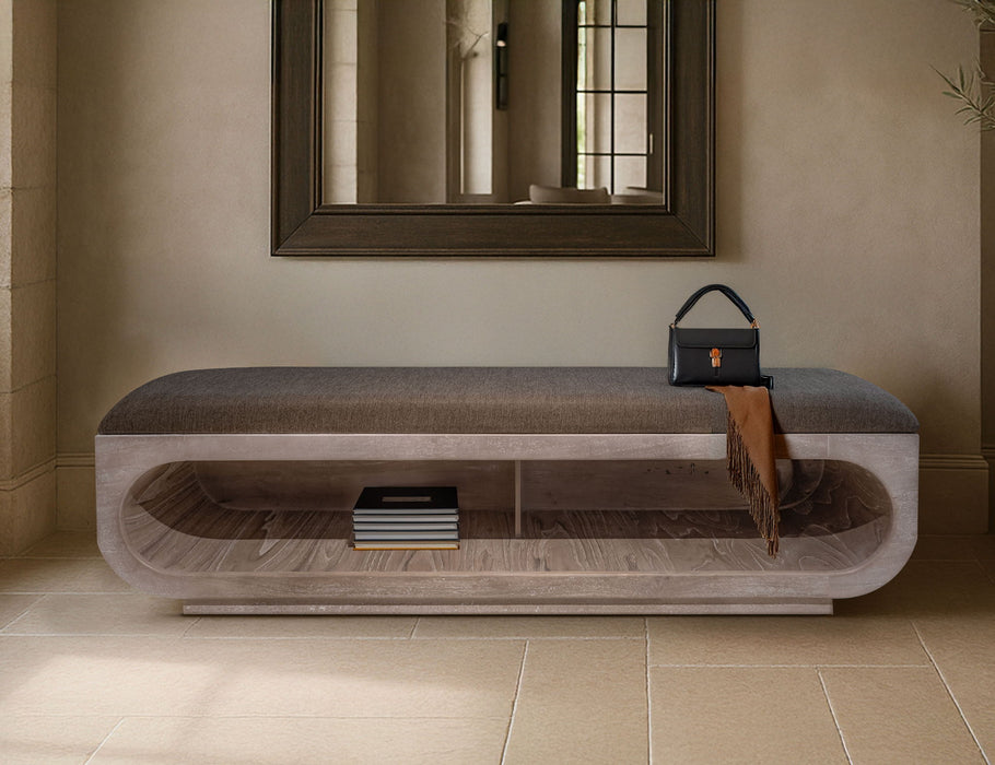 Balam - Wooden Bench With Fabric Cushioned Seat - Ivory White