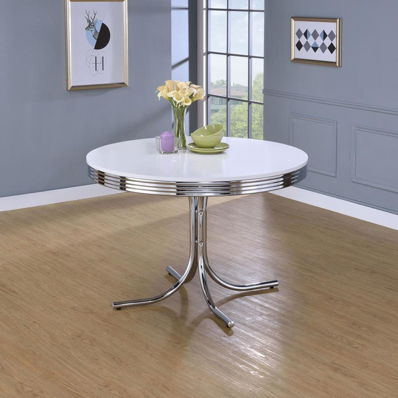 Retro Round 42-inch Wood Top Dining Table White and Chrome Default Title