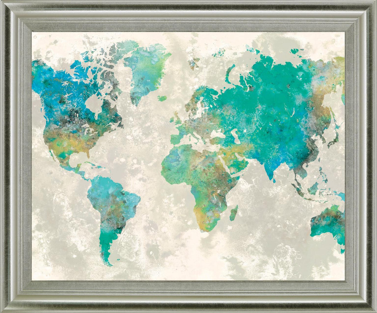 Aqua Atlas - 28" x 34" Framed Wall Art - Light Blue