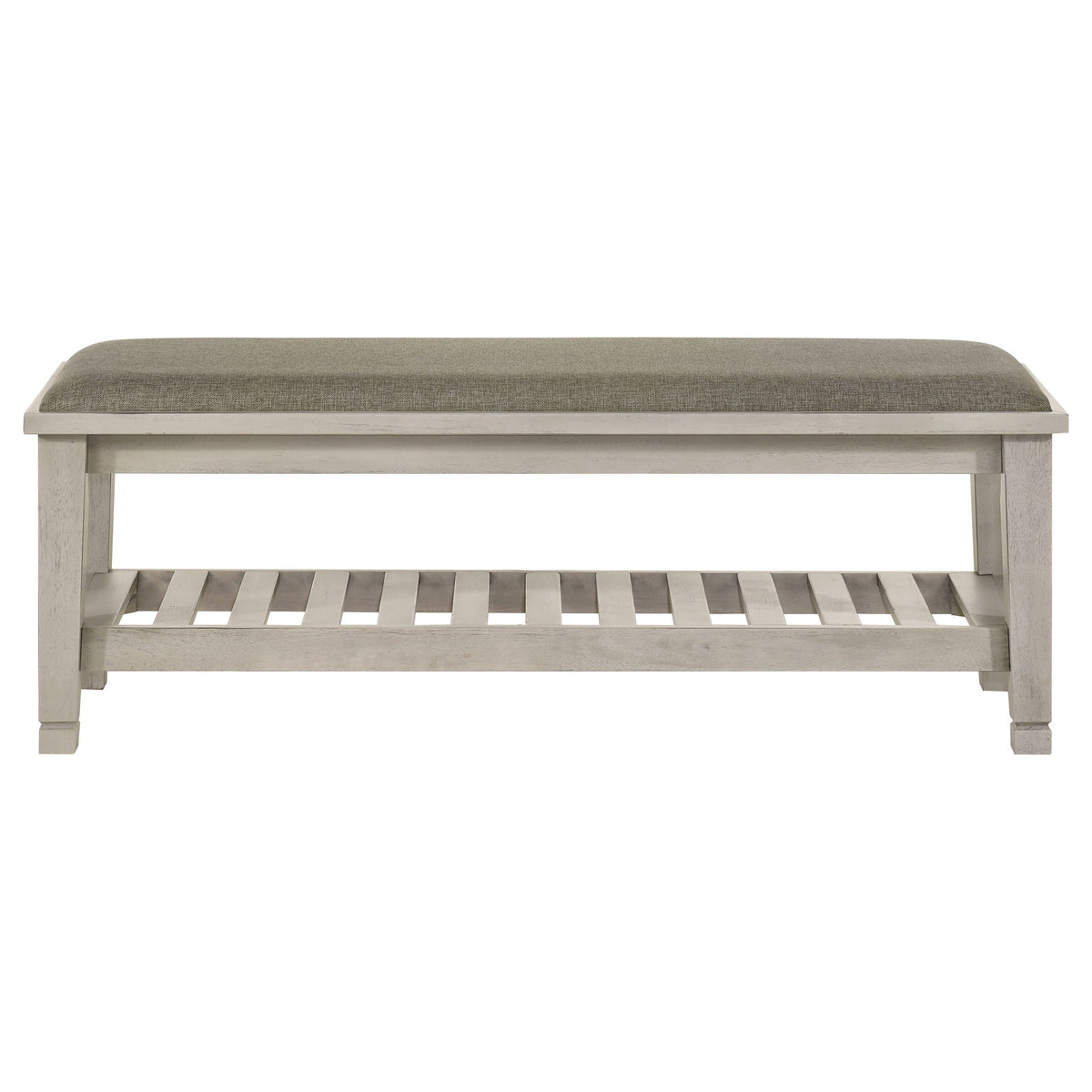 Franco Fabric Upholstered Bench with Shelf Distressed White