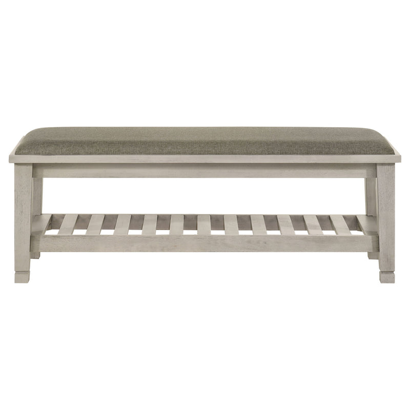 Franco Fabric Upholstered Bench with Shelf Distressed White