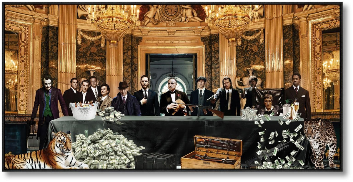 Opulent Underworld Gathering - 32" x 63" Framed Wall Art - Gold