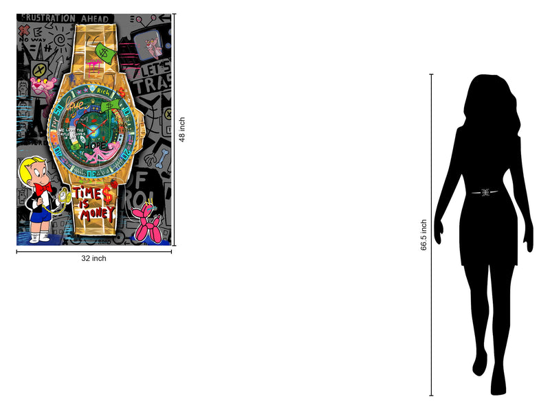 Graffiti Luxe Watch - 32" x 48" Framed Wall Art - Gold