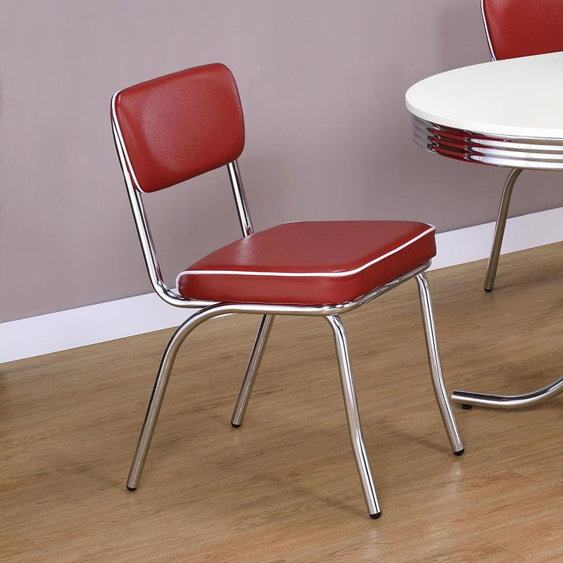 Retro Upholstered Dining Side Chair (Set of 2) Red