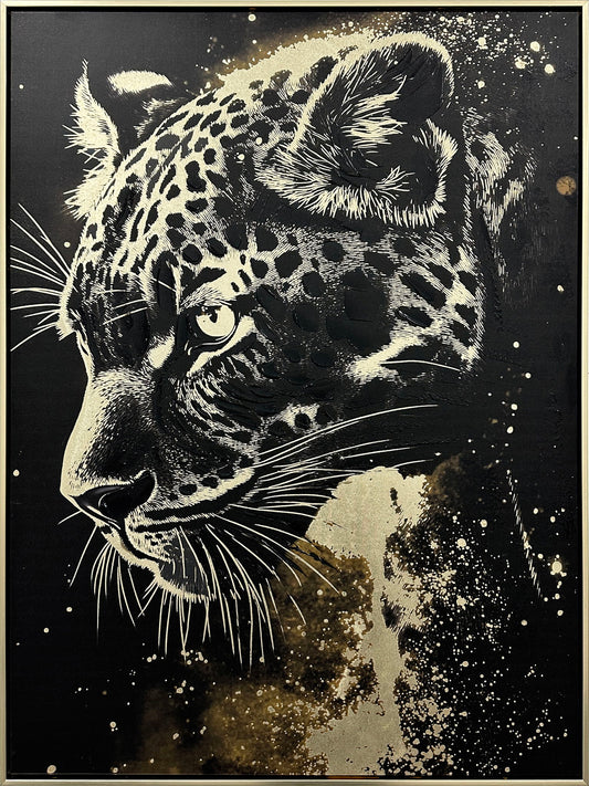 Midnight Prowl Hand-Embellished Canvas With Foil In Frame - Black / Ivory