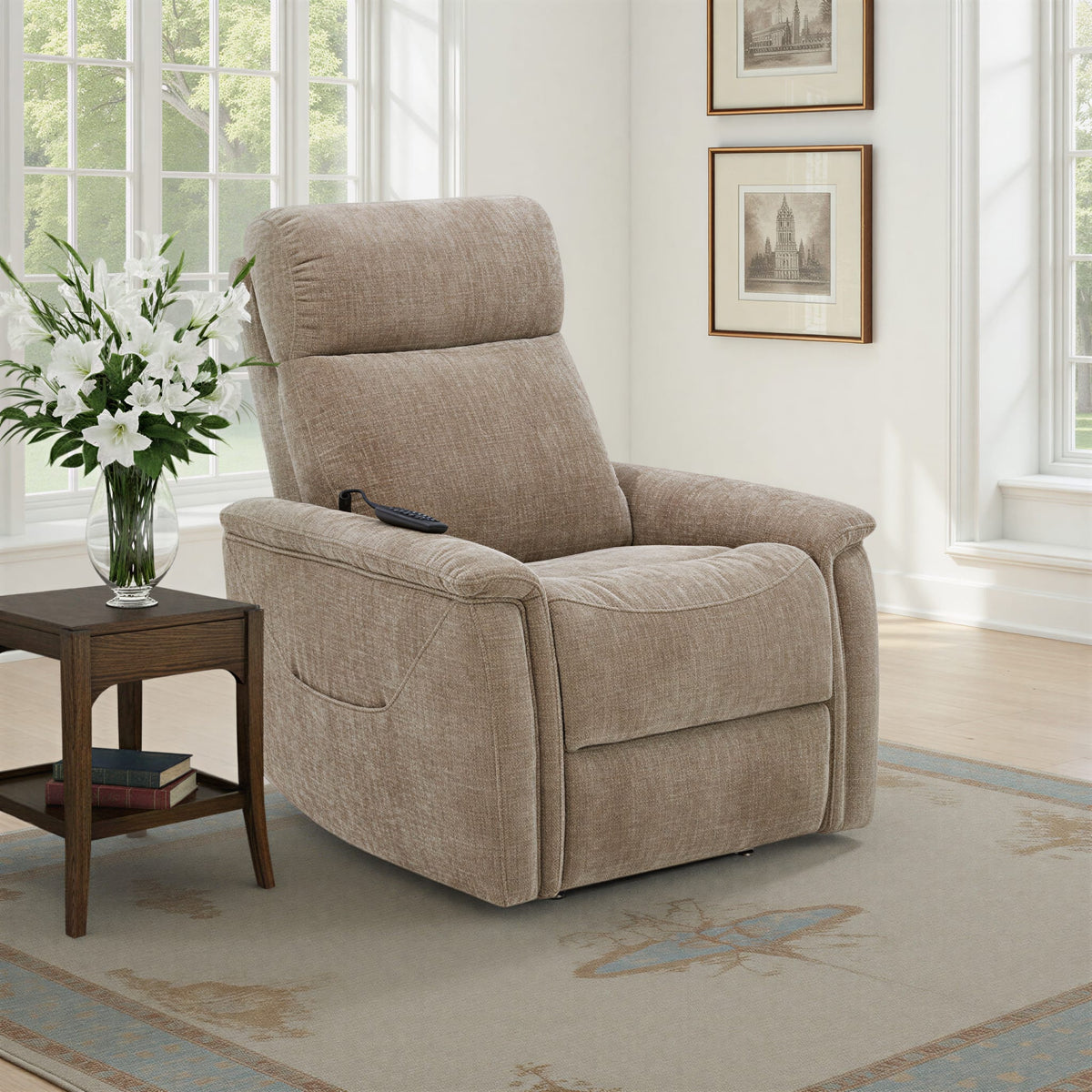 Flexsteel Luma Power Lift Recliner with Power Headrest, Lumbar, Heat & Massage