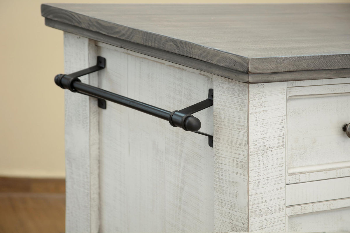 Stone - Kitchen Island With 3 Drawer / 2 Doors / 4 Shelves And Casters - Antiqued Ivory / Weathered Gray
