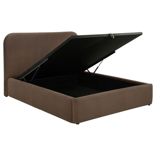 Anders Upholstered Full Storage Lift Platform Bed Chocolate