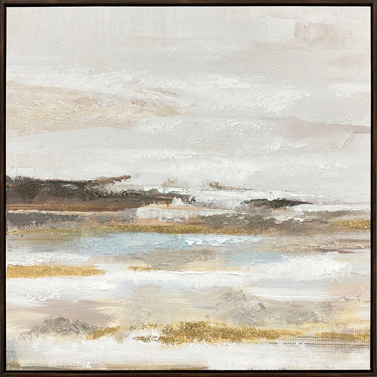 "Tranquil Horizon I" Hand-Embellished Canvas In Frame - Cream / Light Blue / Brown