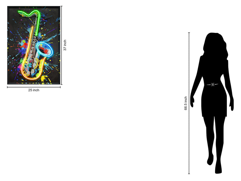 Neon Jazz Splash - 25" x 37" Framed Wall Art - Black