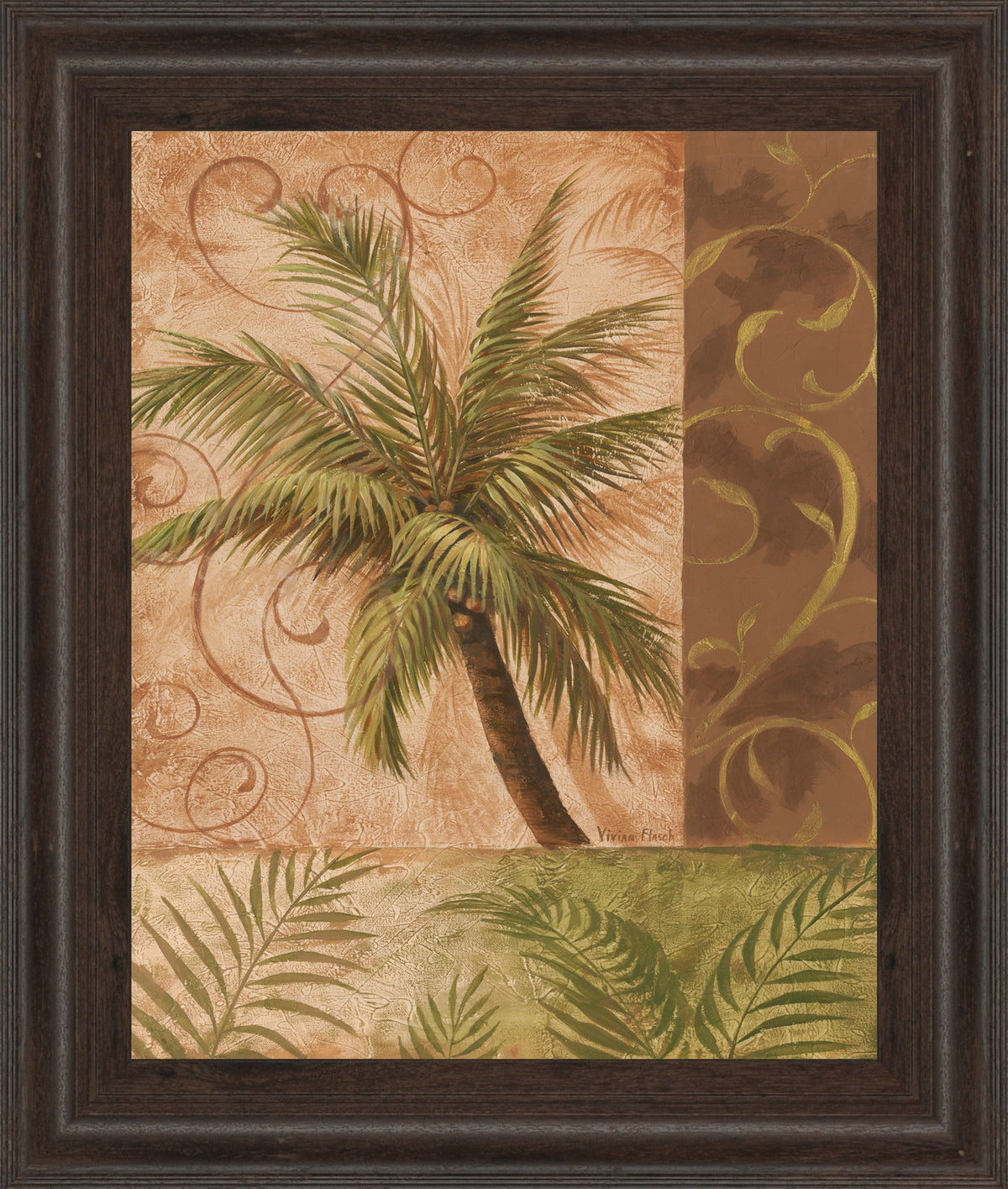 22x26 Tropical Breeze I By Vivian Flasch - Framed Print Wall Art - Light Brown
