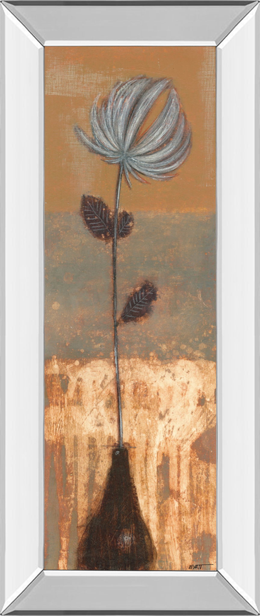 Solitary Flower Il By Norman Wyatt - Mirror Framed Print Wall Artt - Light Brown