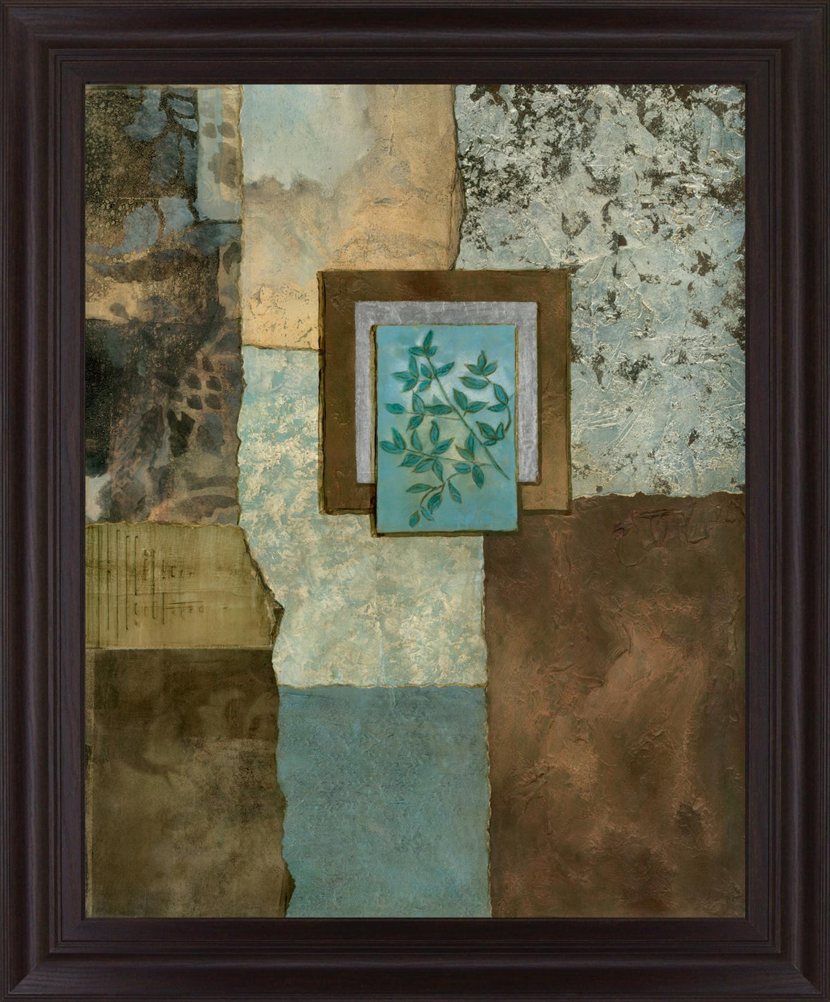 Teal Leaf Mosaic - 28" x 34" Framed Wall Art - Blue