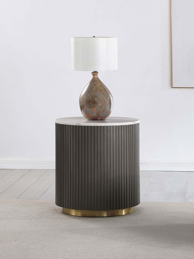 Jason Round White Marble Top Side End Table Charcoal