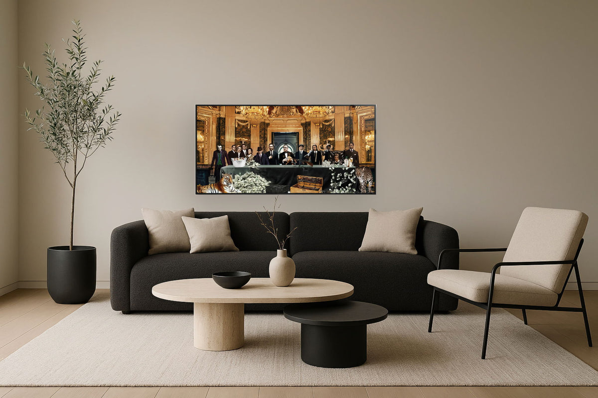Opulent Underworld Gathering - 32" x 63" Framed Wall Art - Gold