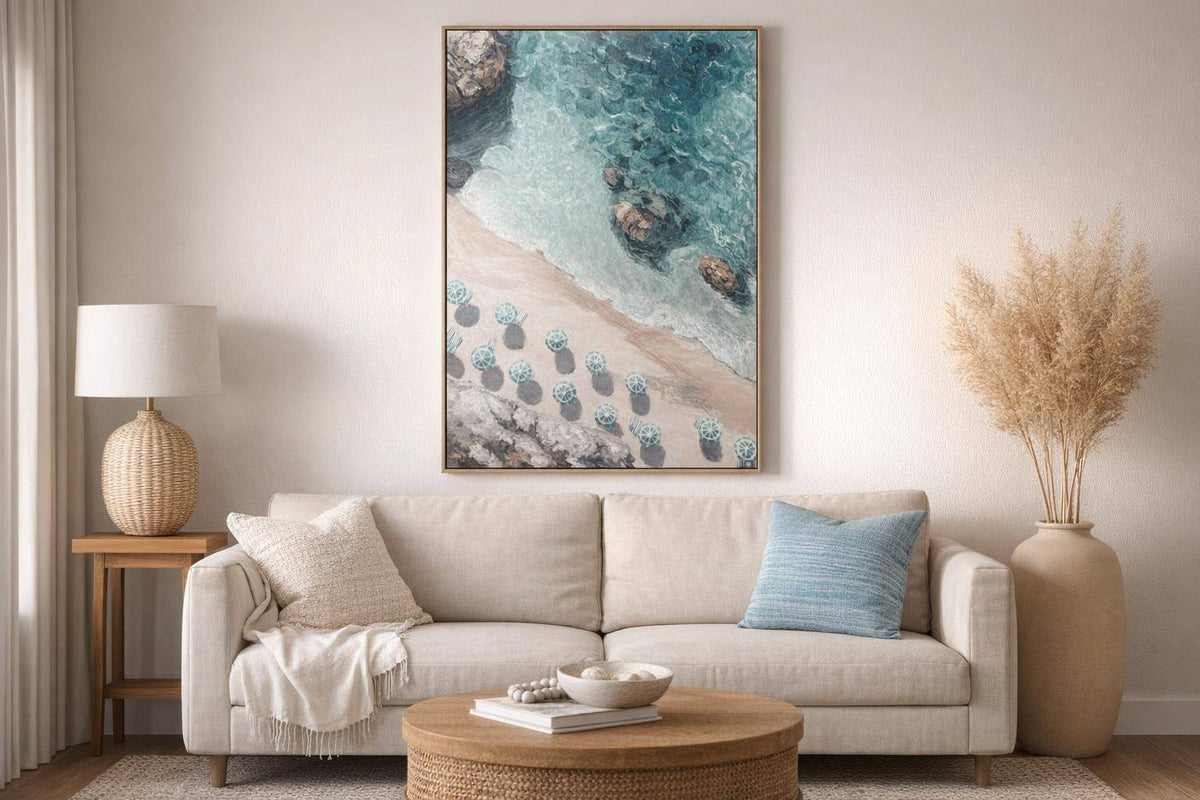 Cove Reverie I Hand-Embellished Canvas In Frame - Natural / Teal