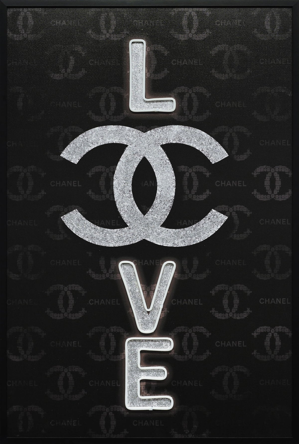 Noir Love Hand-Embellished LED Canvas In Frame - Black / Silver