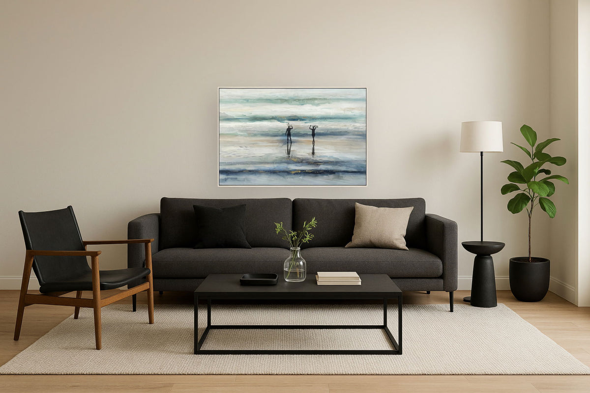 Surfer Stroll - 32" x 48" Framed Wall Art - Blue