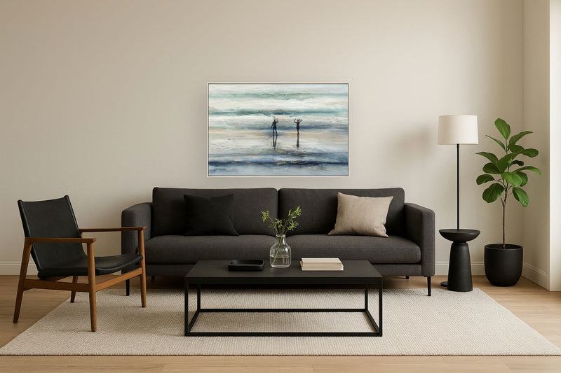 Surfer Stroll - 32" x 48" Framed Wall Art - Blue