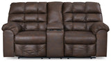Derwin Reclining Loveseat with Console - Nut