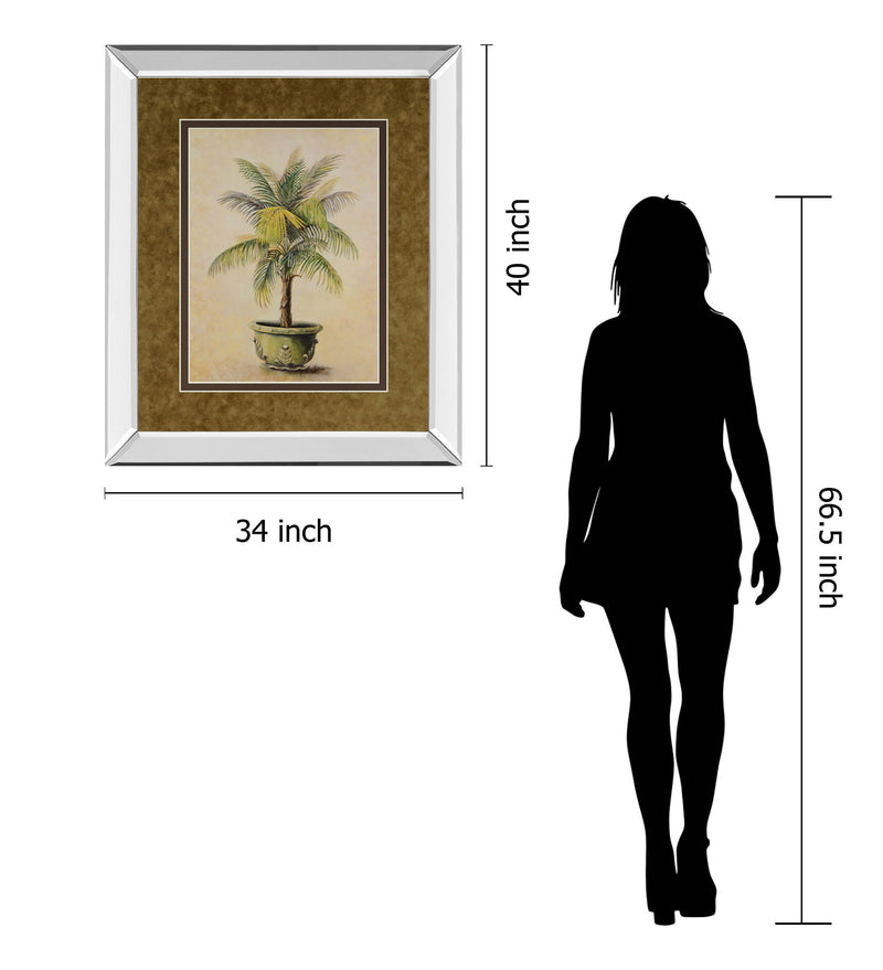 Potted Palm I - Mirror Framed Print Wall Art - Light Brown