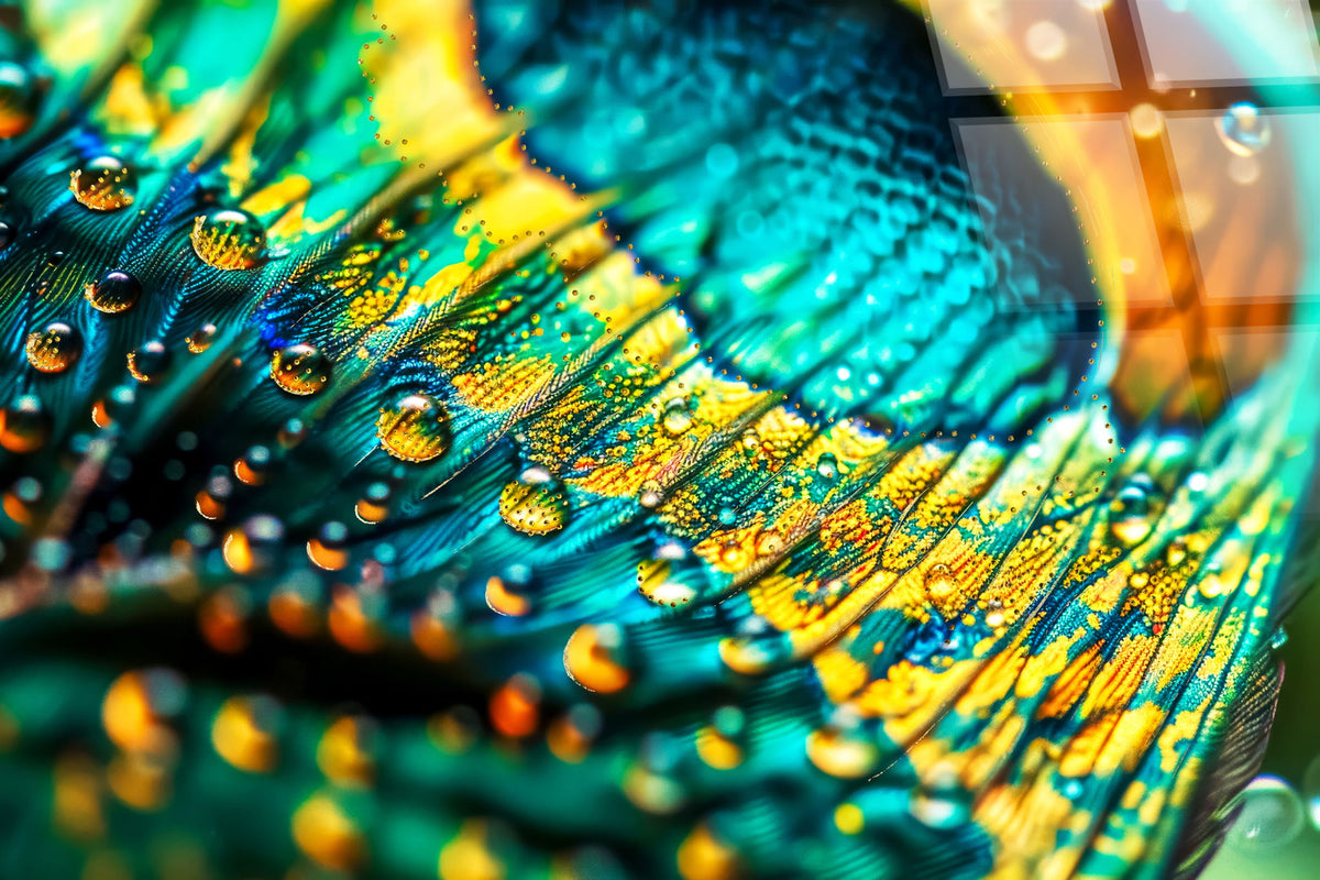 Iridescent Plumage Tempered Glass With Foil & Rhinestones - Teal / Aqua