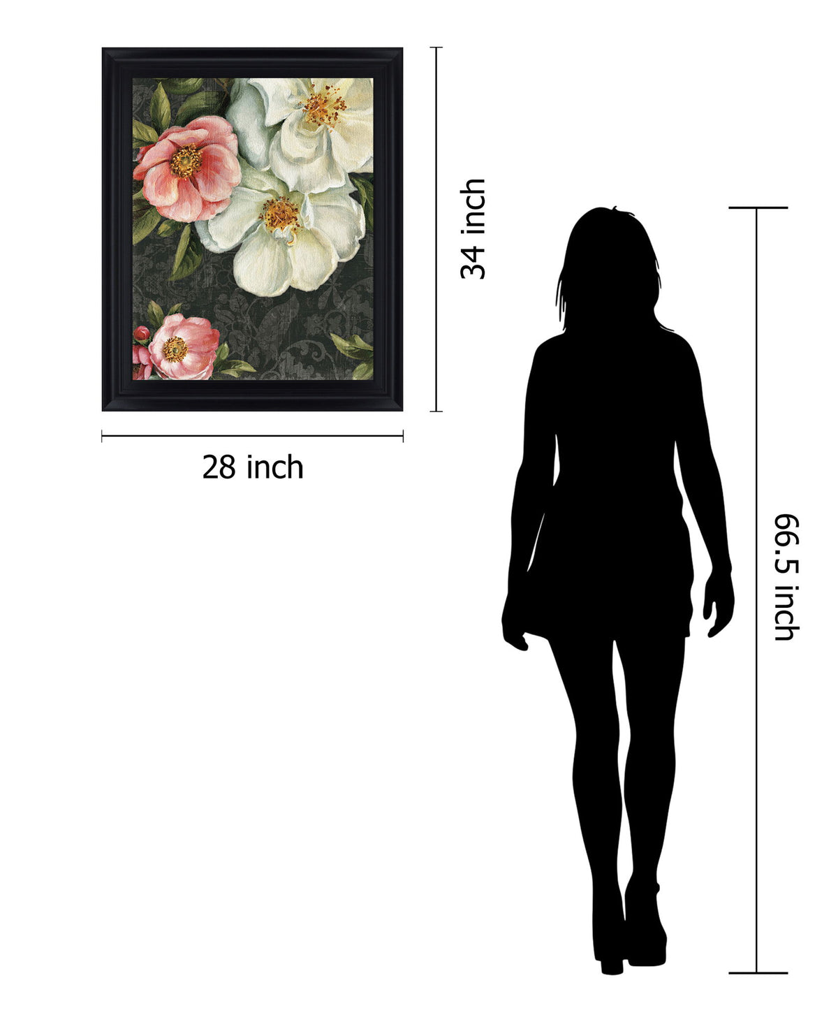 Blushing Petal Harmony - 28" x 34" Framed Wall Art - Dark Gray