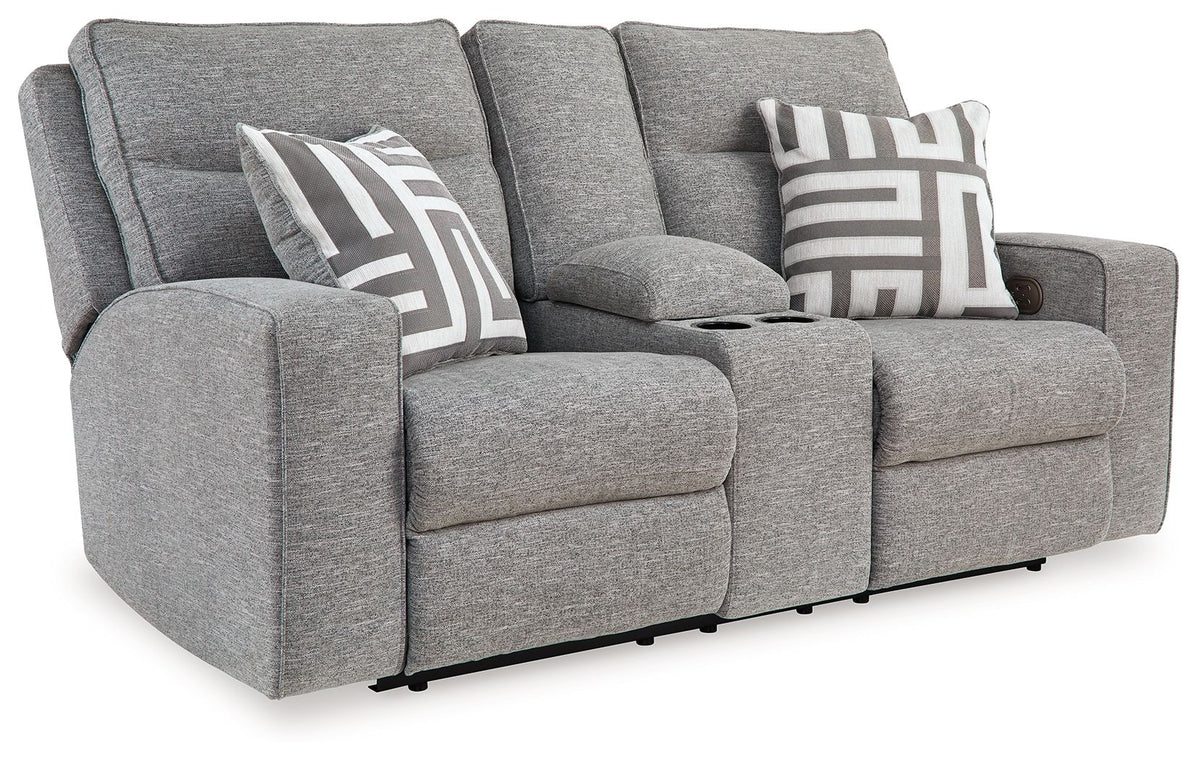 Biscoe - Power Reclining Loveseat With Console /Adj Headrest - Pewter