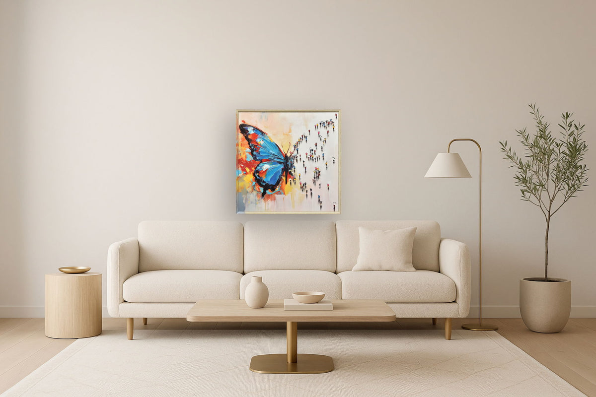 Vivid Gathering Flight - 35" x 35" Framed Wall Art - Beige