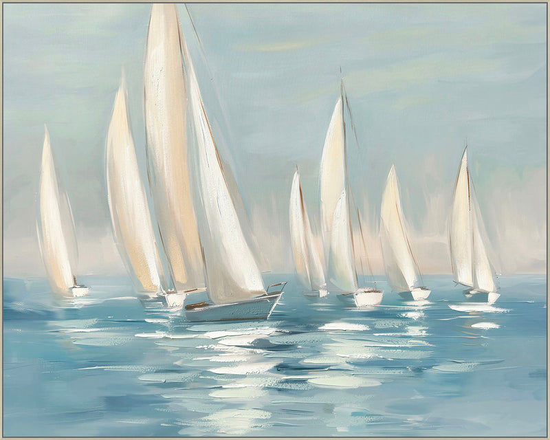 Gliding Sails - 56" x 70" Framed Wall Art - Blue