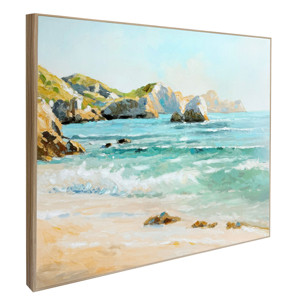 Coastal Daybreak I Hand-Embellished Canvas In Frame - Aqua / Beige